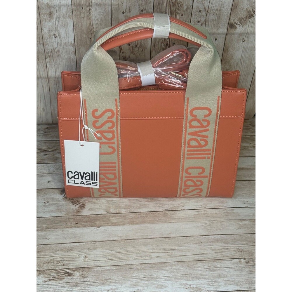 Cavalli Class Coral Haze Handbag With Adjustable Strap & Canvas Handles Designer